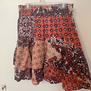 Cabi XS Ruffled Skirt in a Red Boho Floral Print